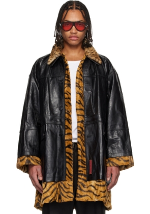 Martine Rose Black & Tan Leopard Reversible Leather Coat