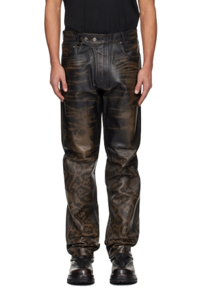 424 Black & Brown 424 Fivepocket Rub Off Leather Pants