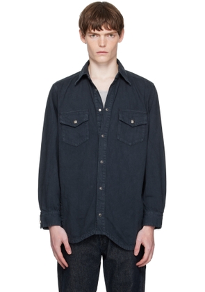 Toga Virilis Black Asymmetrical Hem Denim Shirt