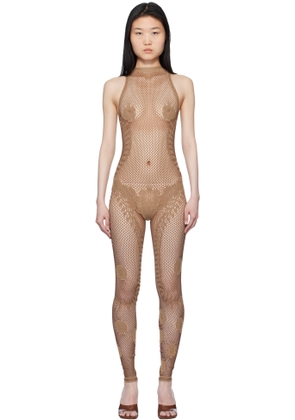 Poster Girl Beige Fetch Halterneck Fishnet Jumpsuit