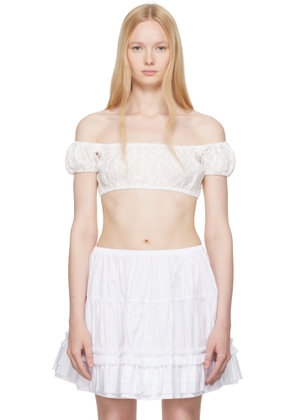 Yuhan Wang White Floral Embroidered Crop T-shirt