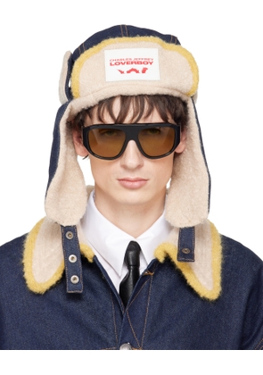 Charles Jeffrey LOVERBOY Navy & Beige Knit Patch Trapper Hat