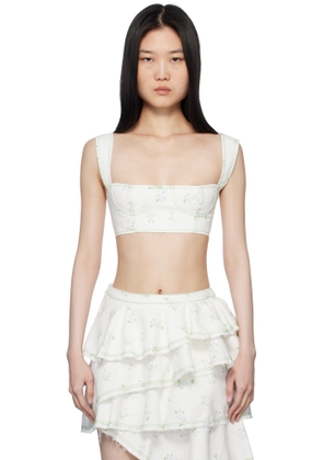 Yuhan Wang SSENSE Exclusive White Floral Print Denim Top