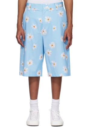 Moschino Blue Satin Bermuda Allover Daisy Shorts