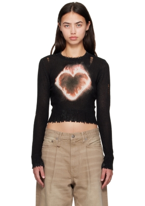 R13 SSENSE Exclusive Black Flaming Heart Baby Crewneck Sweater