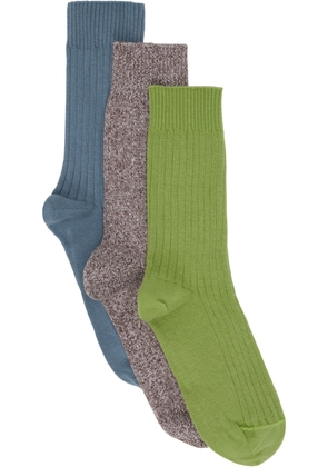 Baserange Three-Pack Multicolor Rib Overankle Socks