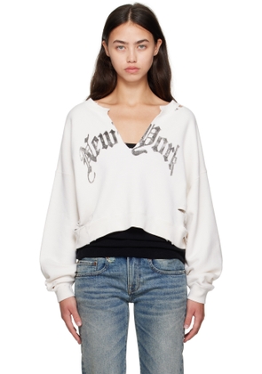 R13 SSENSE Exclusive White 'New York' Cropped Front Slit Sweatshirt