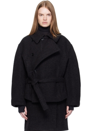 LEMAIRE Black Short Asymmetrical Bathrobe Coat