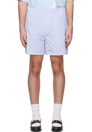 Moschino Blue & White Goose Embroidery Striped Poplin Shorts