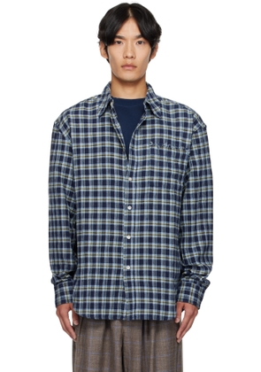 The Elder Statesman Navy Dune Plaid Beach Shirt