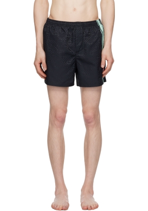 Casablanca Black Monogram Jacquard Stripe Swim Shorts