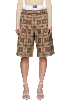 Marine Serre Brown Moon Checks Jacquard Shorts
