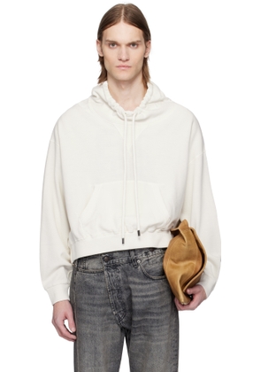 R13 Off-White Funnel Neck Cropped Popover Sweatshirt