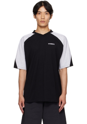 VETEMENTS Black & Gray Cut-Up V-Neck T-shirt