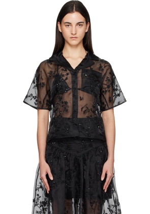 GANNI Black Embellished Organza Shirt