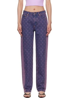 Marine Serre Purple Moon Laser Denim Loose Jeans