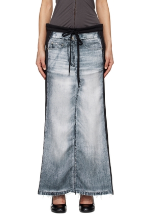 OPEN YY Black & Blue Front Jean Effect Jersey Maxi Skirt