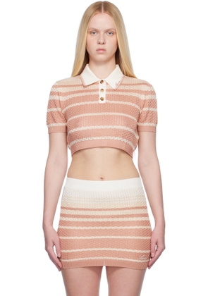 AMIRI Pink & Off-White Stripe Cropped Polo