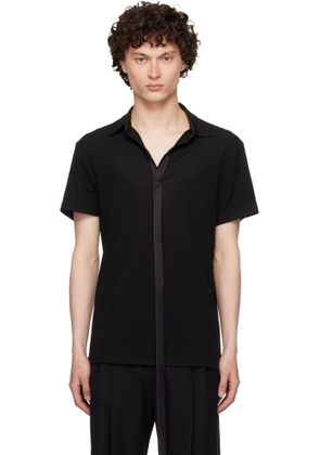 AARON ESH Black Satin Strip Viscose Polo