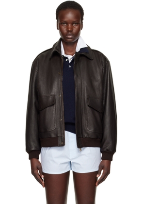 HommeGirls Brown Oversized Leather Bomber Jacket