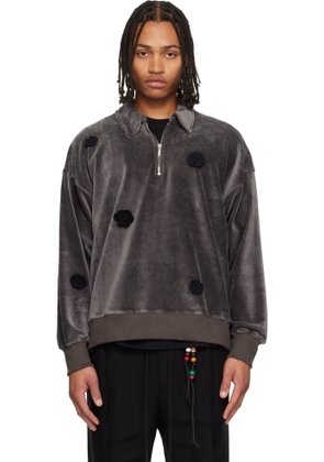 Song for the Mute Gray Corduroy Daisy Quarter Zip Sweatshirt