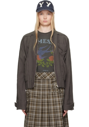 OPEN YY Gray Linen Paneled Bomber Jacket