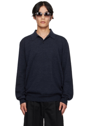 Maison Margiela Navy Suede Elbow Patch Polo