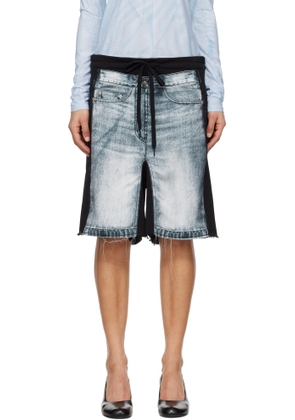 OPEN YY Black & Blue Jean Effect Jersey Shorts