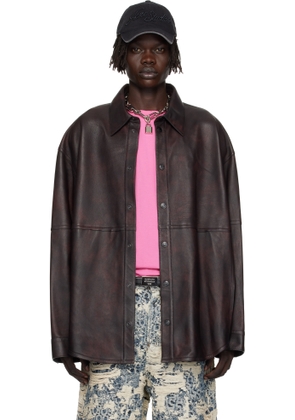 Acne Studios Burgundy Relaxed Fit Leather Overshirt