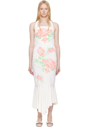 Yuhan Wang SSENSE Exclusive White Rose Printed Halterneck Midi Dress