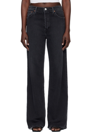 Re/Done Black Comfort Stretch High Rise Wide Leg Jeans