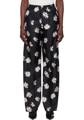 Moschino Black Silk Twill Allover Daisy Trousers