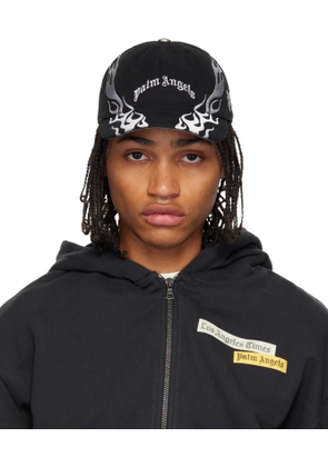Palm Angels Black Curved Logo Flames Cap