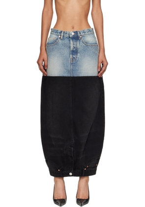 VETEMENTS Blue & Black Double Denim Maxi Skirt