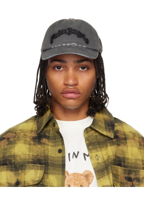 Palm Angels Gray Curved Logo Distressed Cap