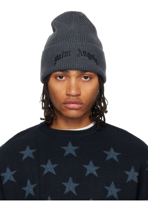 Palm Angels Gray Curved Logo Beanie