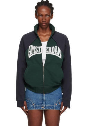 VETEMENTS Navy & Green 'Amsterdam' Patched Zip Sweatshirt