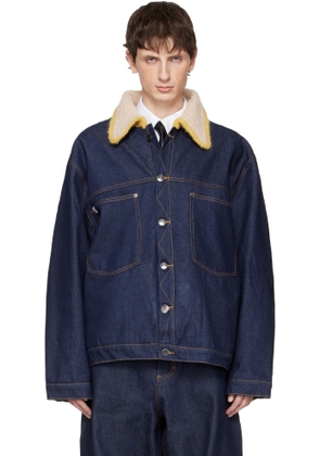 Charles Jeffrey LOVERBOY Navy Knitted Collar Denim Jacket
