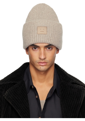 Acne Studios Beige Large Face Logo Beanie