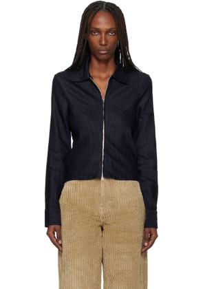 OUR LEGACY Navy Slim Zip Shirt