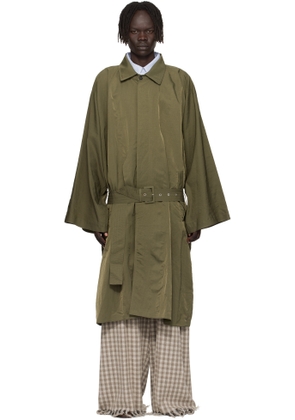 Hed Mayner Green Crinkled Trench Coat