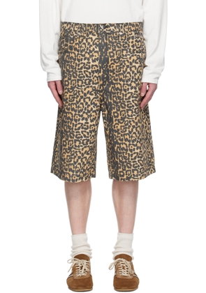 Rhude Beige Leopard Traxedo Baggy Denim Shorts