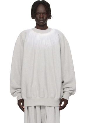 Hed Mayner Gray Fur Trim Sweatshirt