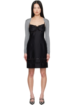 SHUSHU/TONG Black Double-Bodice Bow Sling Midi Dress