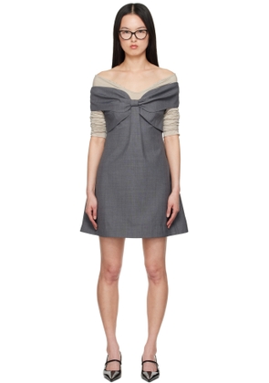 SHUSHU/TONG Gray Bow Off Shoulder Minidress