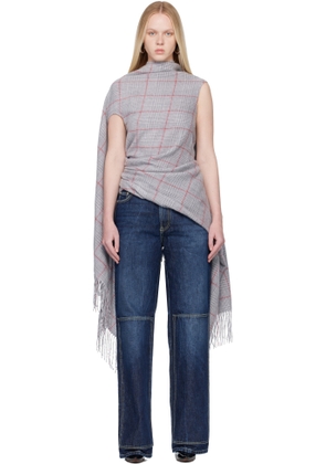 Jean Paul Gaultier Gray Back Closure Scarf Draped Blouse