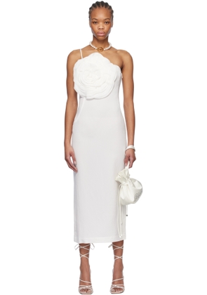Blumarine White Sheath Rose Detail Midi Dress