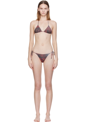 Jean Paul Gaultier Red & Gray Printed Blurry Roses Bikini
