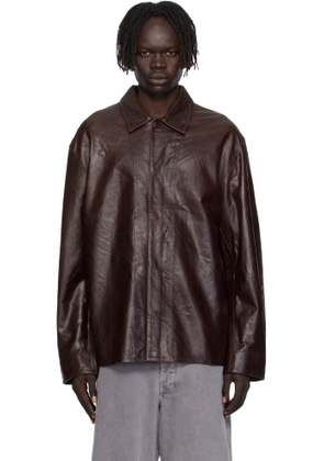 HOPE Brown Relaxed Leather Overshirt