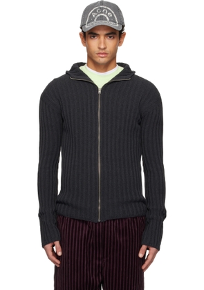 Acne Studios Gray Zip-Up Hooded Cardigan